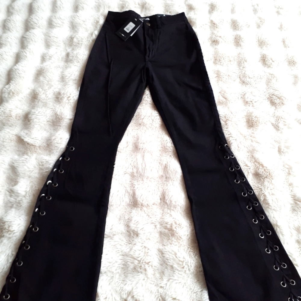 NWT Hi-rise Stretch Denim Lace-up Flare Jeans